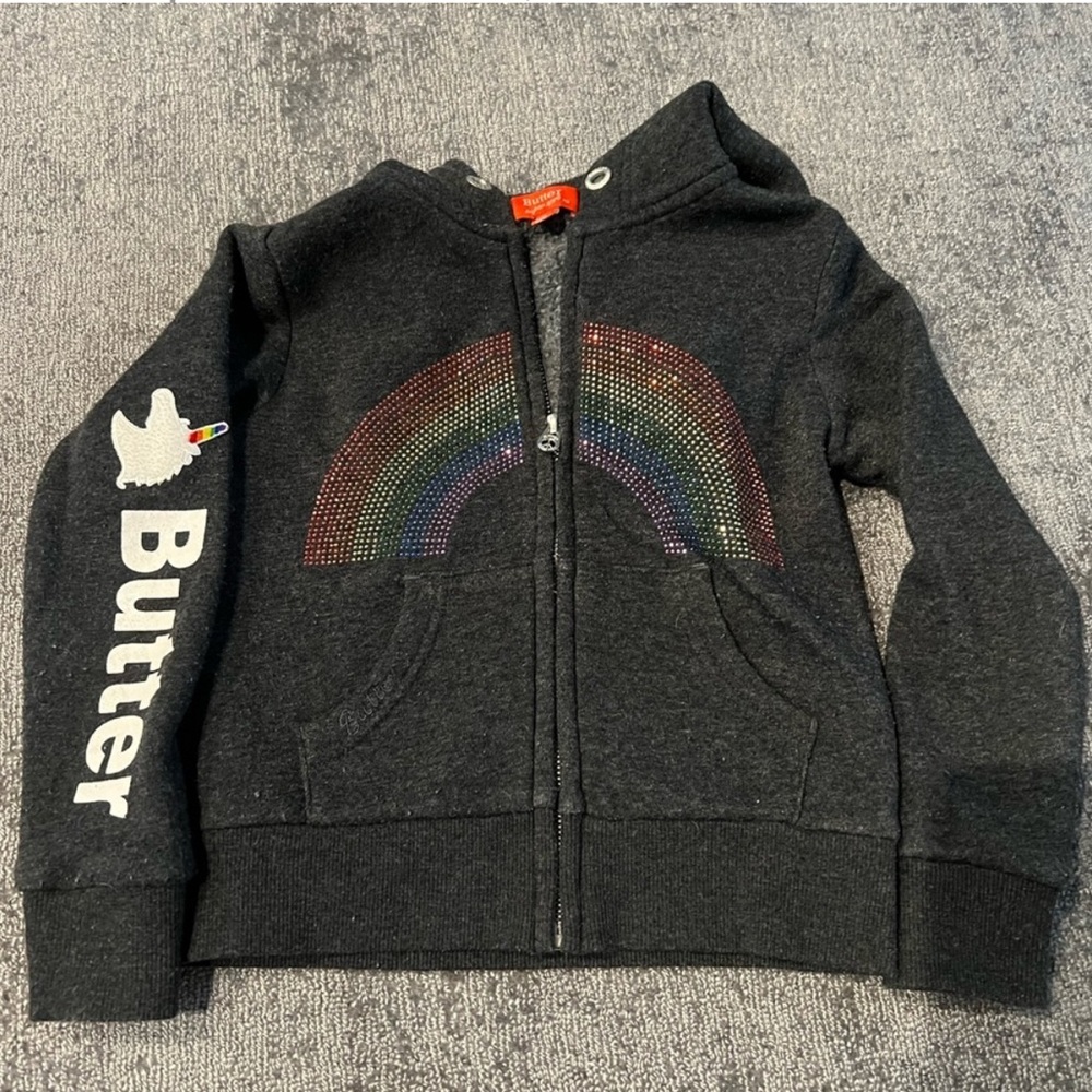 Butter Kids Charcoal Hoodie with Sparkling Rainbow